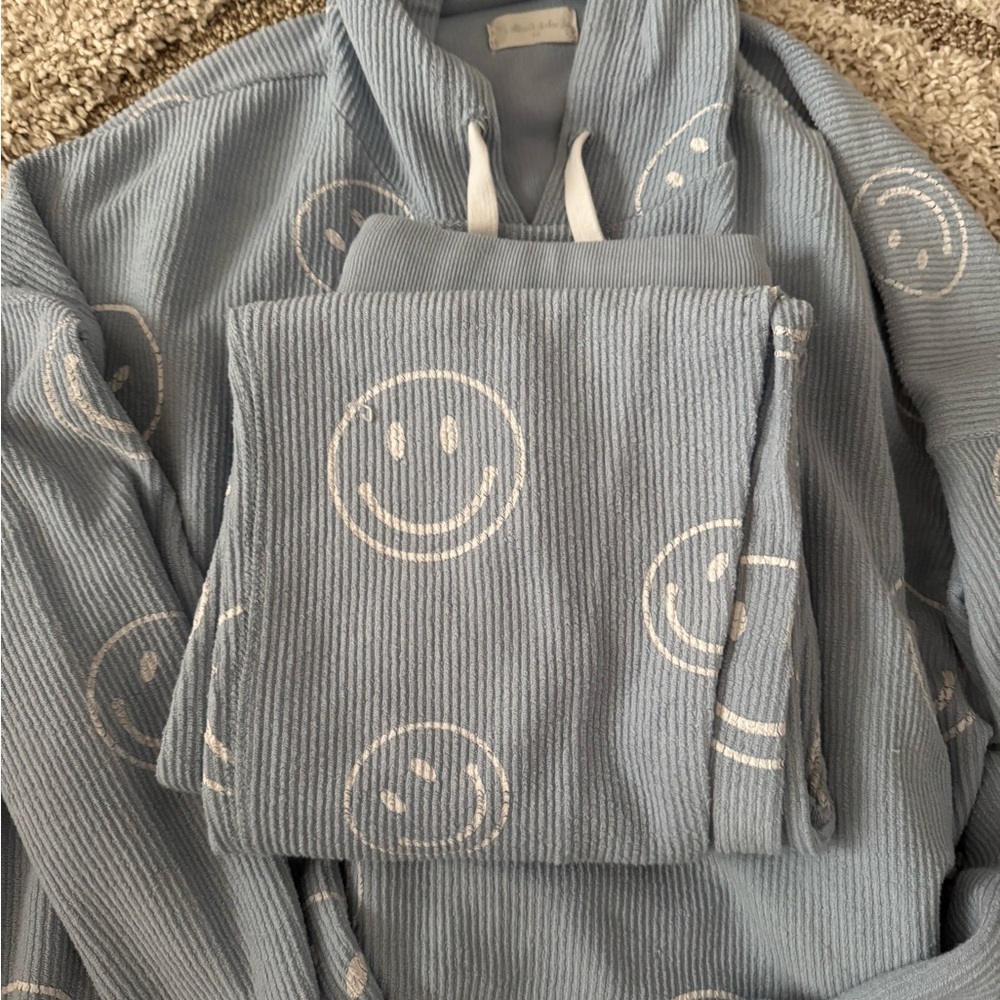 Altar'd State Blue Smiley Face Hoodie Set